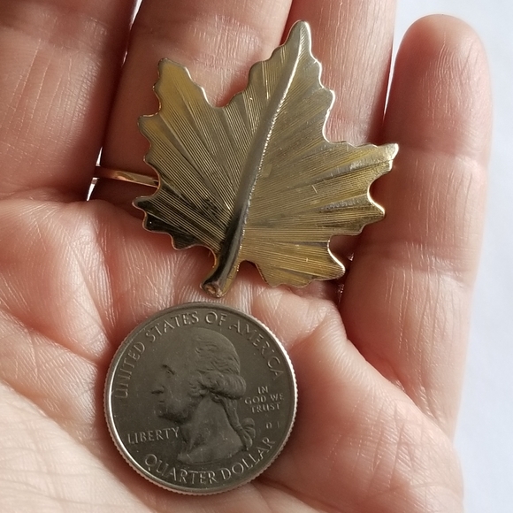 Vintage maple leaf brooch fall pin nature silver gold tone jewelry autumn - Picture 7 of 13